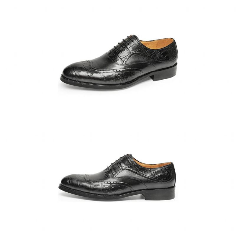 Sapatos Formais Masculinos Com Cadarço E Padrão Jacaré Pontiagudo Oxford - Preto