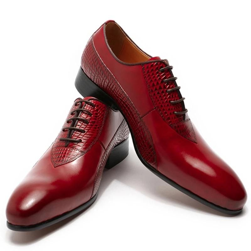 Sapatos Formais Masculinos Com Cadarço Oxford - Vermelho