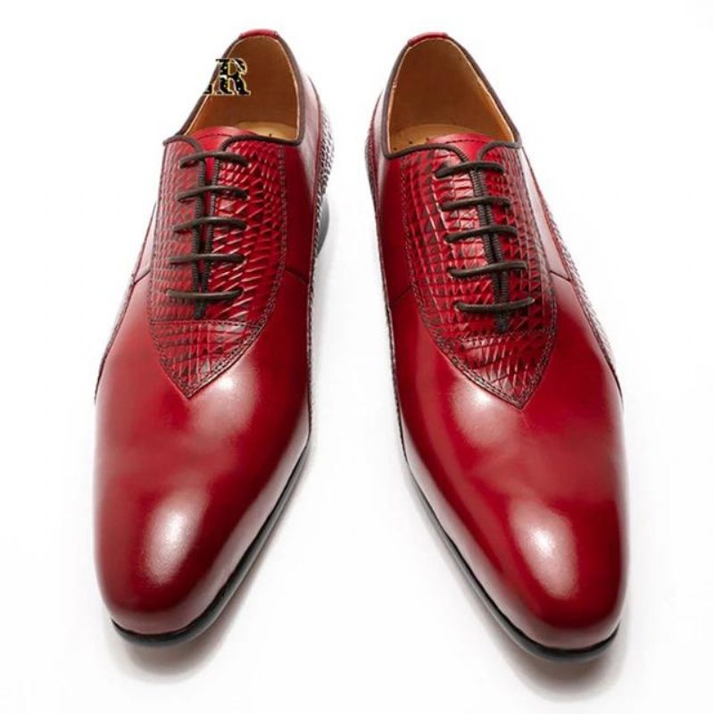 Sapatos Formais Masculinos Com Cadarço Oxford - Vermelho