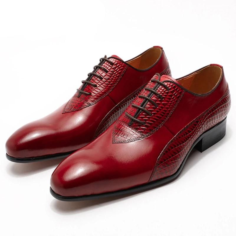 Sapatos Formais Masculinos Com Cadarço Oxford - Vermelho