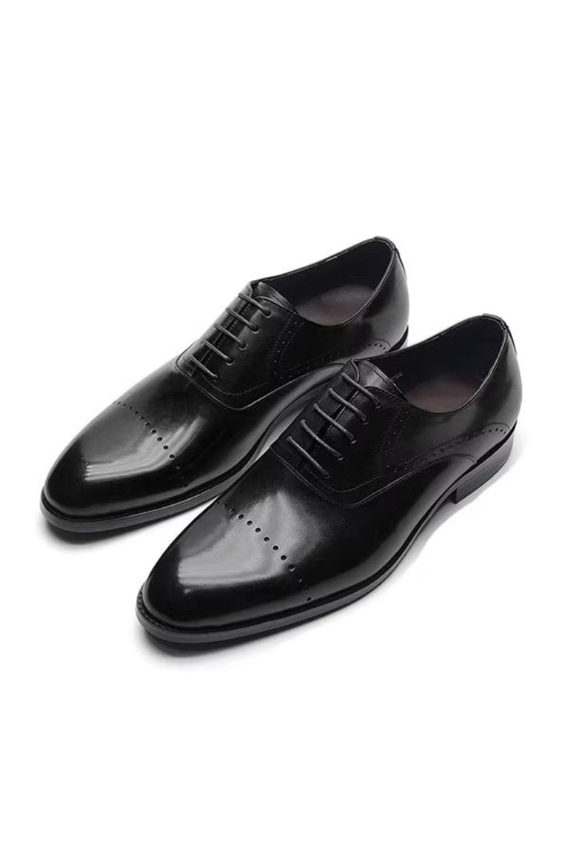 Sapatos Formais Masculinos Com Cordões Couro Casual Refinado - Preto