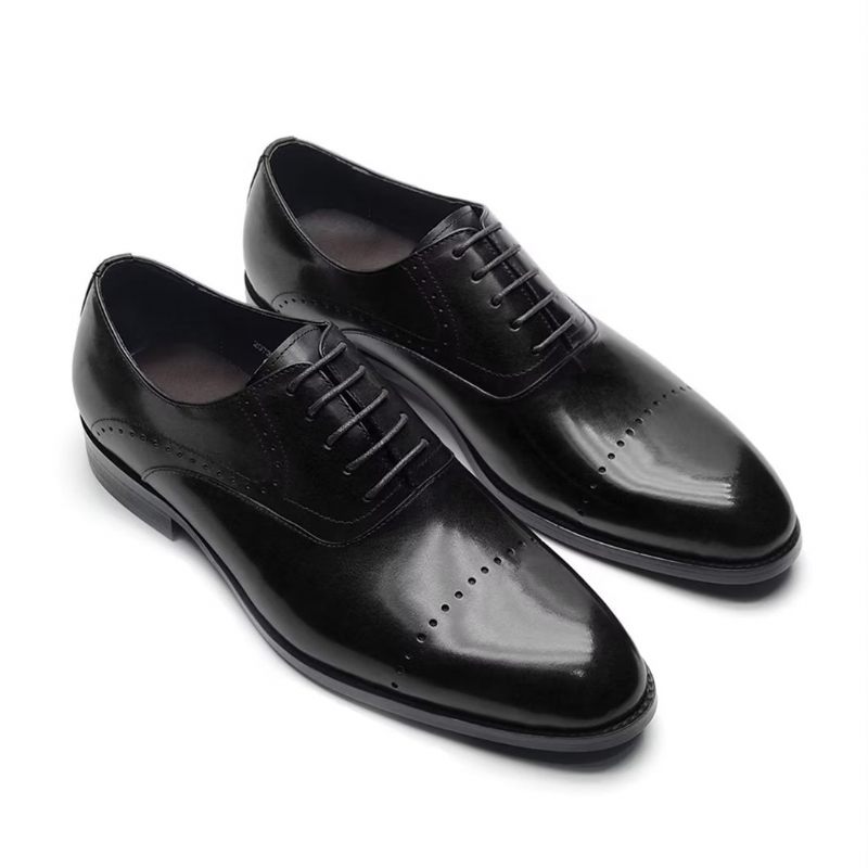 Sapatos Formais Masculinos Com Cordões Couro Casual Refinado - Preto