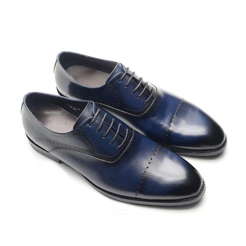 Sapatos Formais Masculinos Com Cordões Couro Casual Refinado - Azul