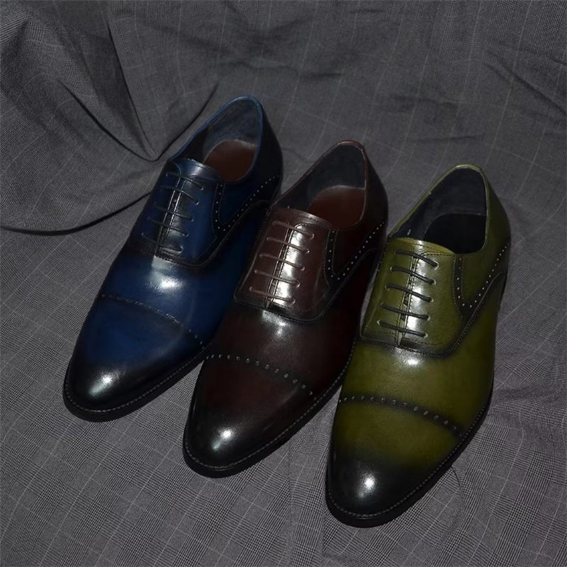 Sapatos Formais Masculinos Com Cordões Couro Casual Refinado - Azul