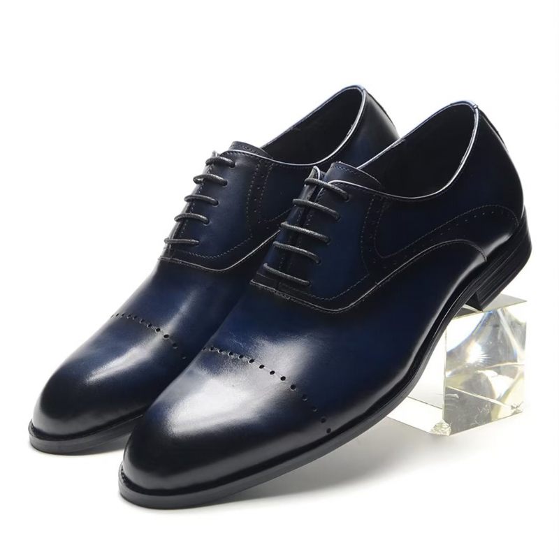 Sapatos Formais Masculinos Com Cordões Couro Casual Refinado - Azul