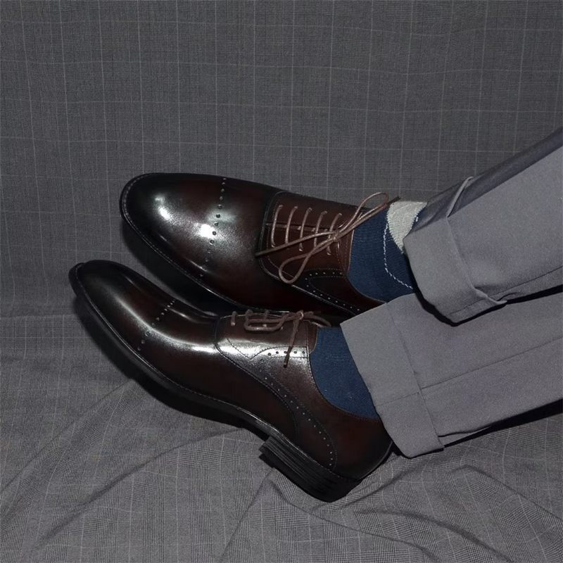 Sapatos Formais Masculinos Com Cordões Couro Casual Refinado - Café