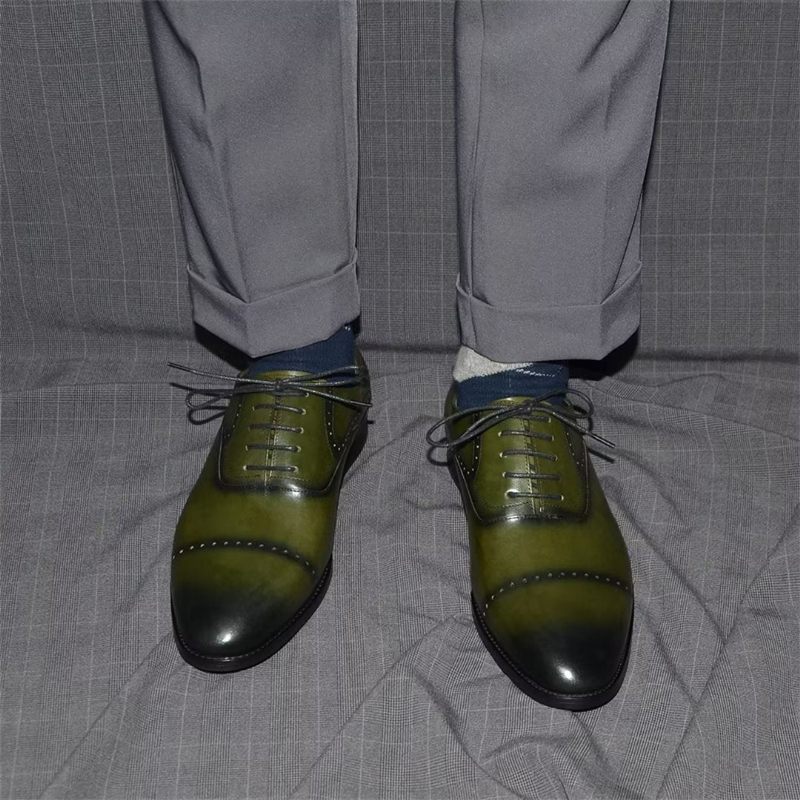 Sapatos Formais Masculinos Com Cordões Couro Casual Refinado - Verde