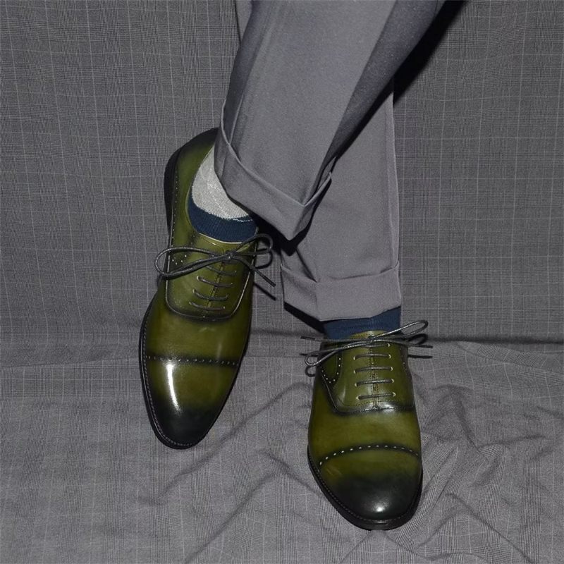 Sapatos Formais Masculinos Com Cordões Couro Casual Refinado - Verde