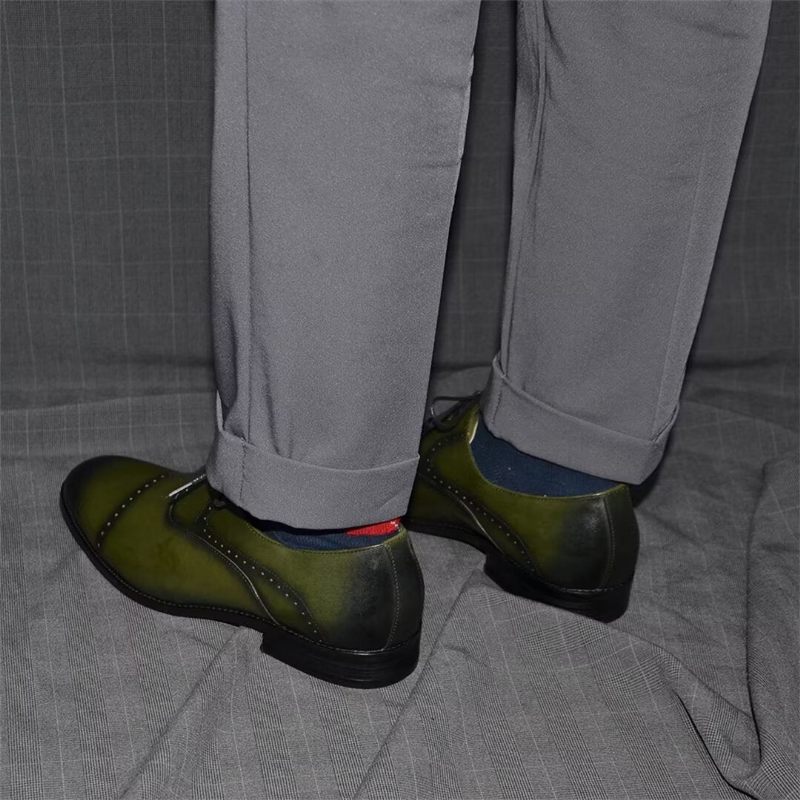 Sapatos Formais Masculinos Com Cordões Couro Casual Refinado - Verde