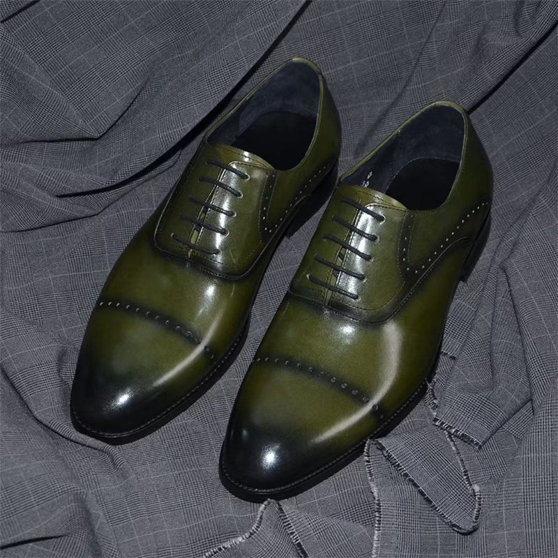 Sapatos Formais Masculinos Com Cordões Couro Casual Refinado - Verde