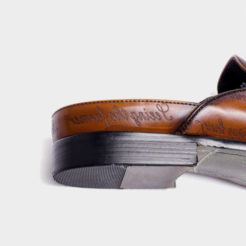 Sapatos Formais Masculinos Com Design Texto Exótico Chinelos Slip-on - Café