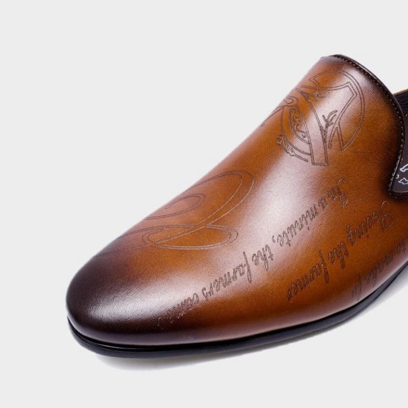 Sapatos Formais Masculinos Com Design Texto Exótico Chinelos Slip-on - Café