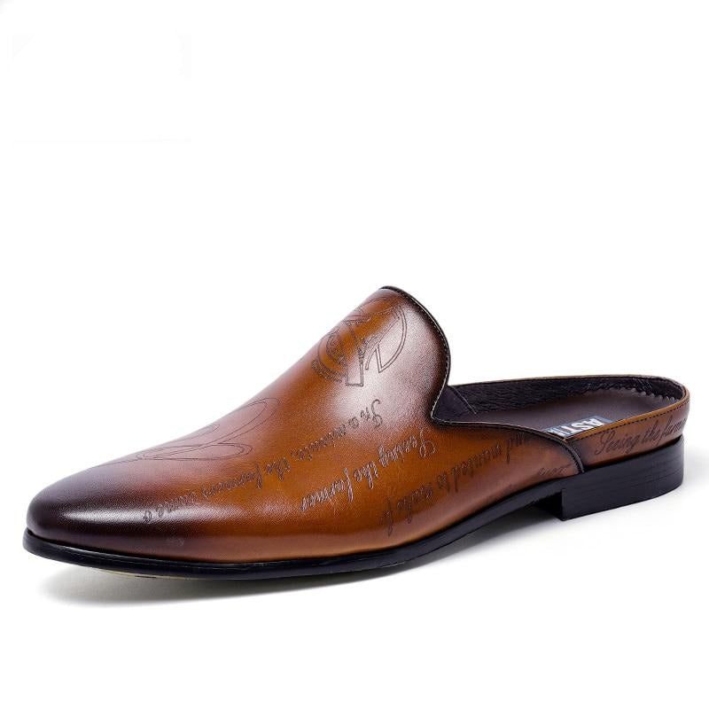 Sapatos Formais Masculinos Com Design Texto Exótico Chinelos Slip-on - Café