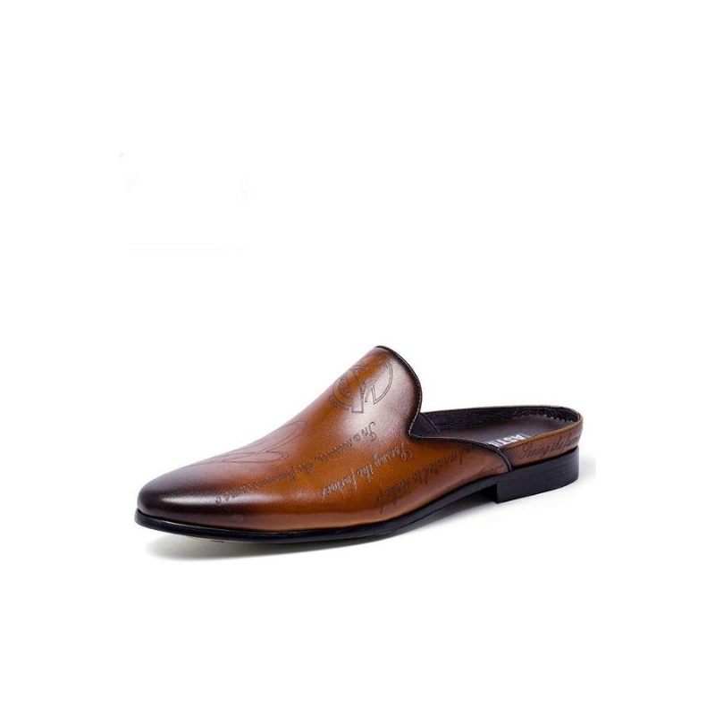 Sapatos Formais Masculinos Com Design Texto Exótico Chinelos Slip-on - Café