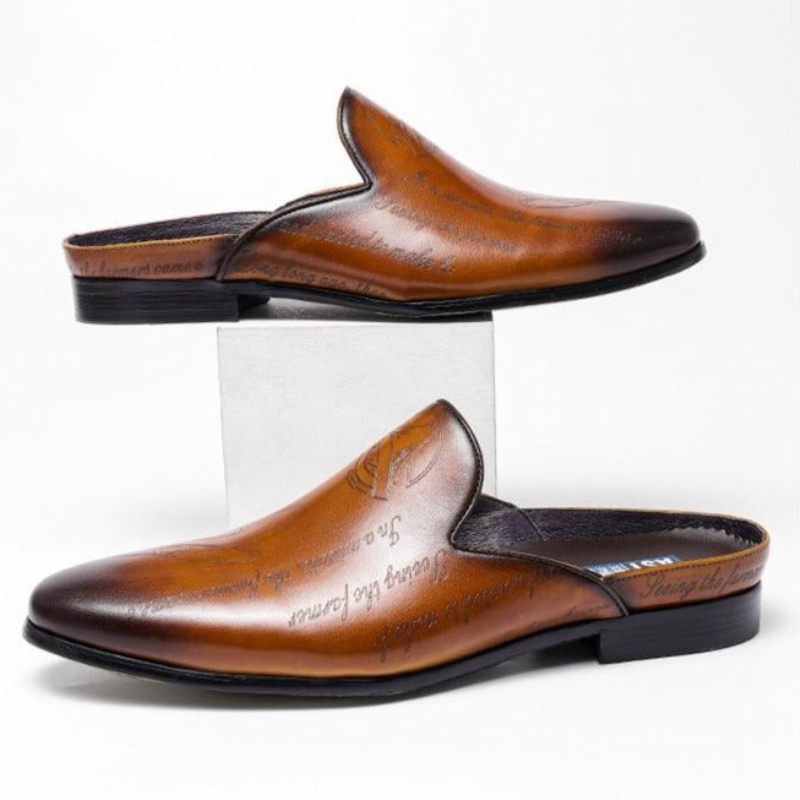 Sapatos Formais Masculinos Com Design Texto Exótico Chinelos Slip-on - Café