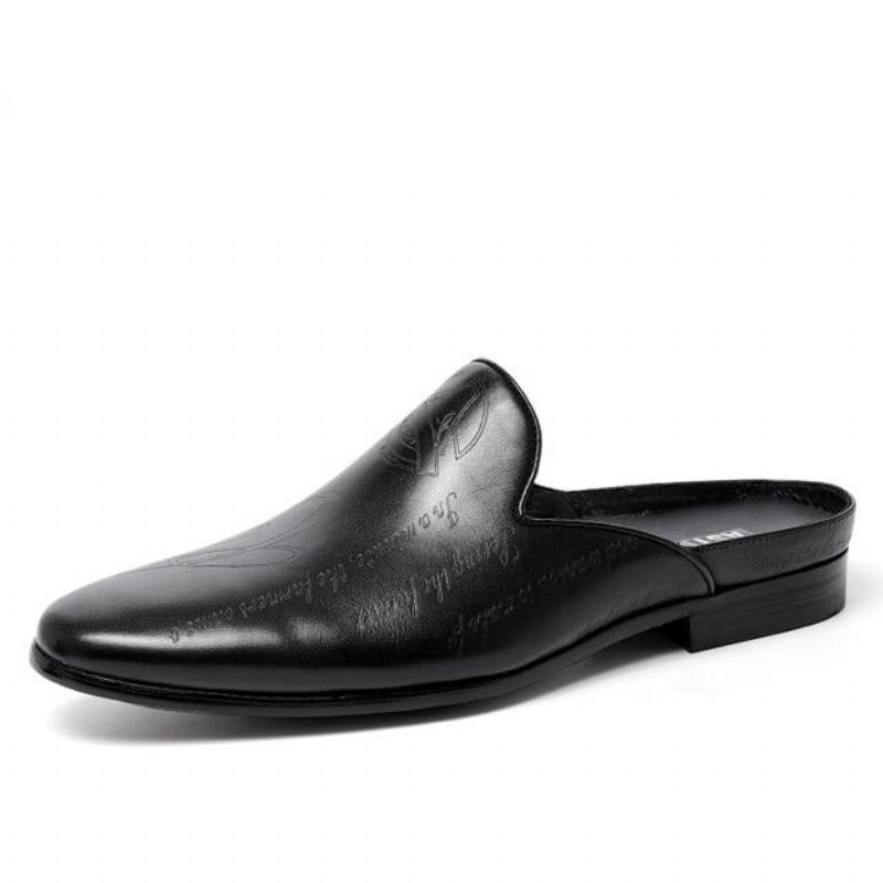 Sapatos Formais Masculinos Com Design Texto Exótico Chinelos Slip-on - Preto