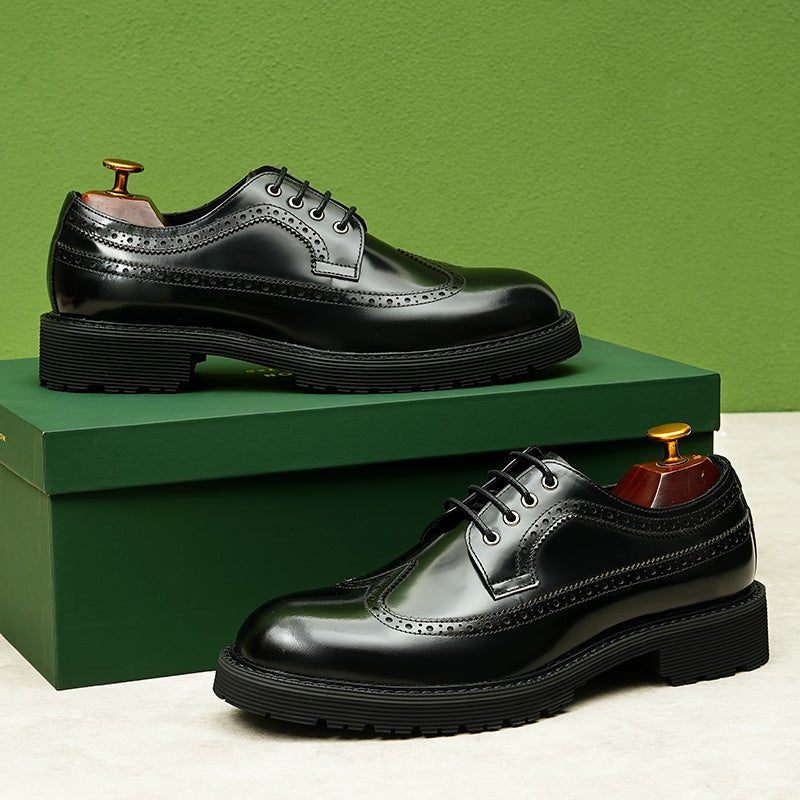 Sapatos Formais Masculinos Com Elegância Em Relevo Bico Redondo Sociais Derby - Preto