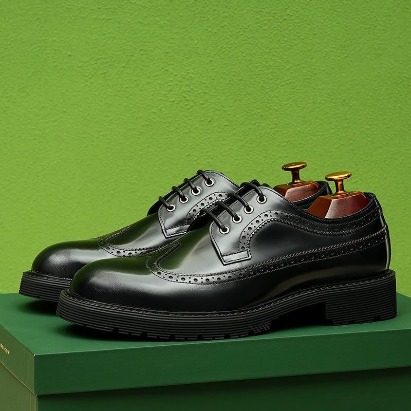 Sapatos Formais Masculinos Com Elegância Em Relevo Bico Redondo Sociais Derby - Preto