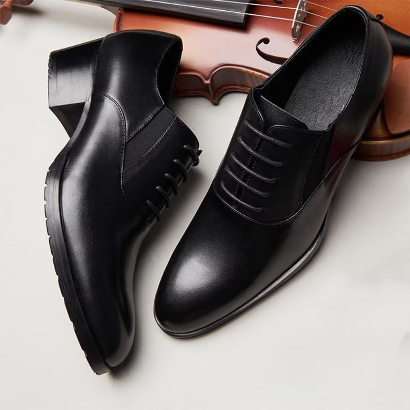 Sapatos Formais Masculinos Com Elegância Em Relevo E Bico Fino Oxford - Preto