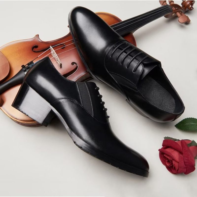 Sapatos Formais Masculinos Com Elegância Em Relevo E Bico Fino Oxford - Preto