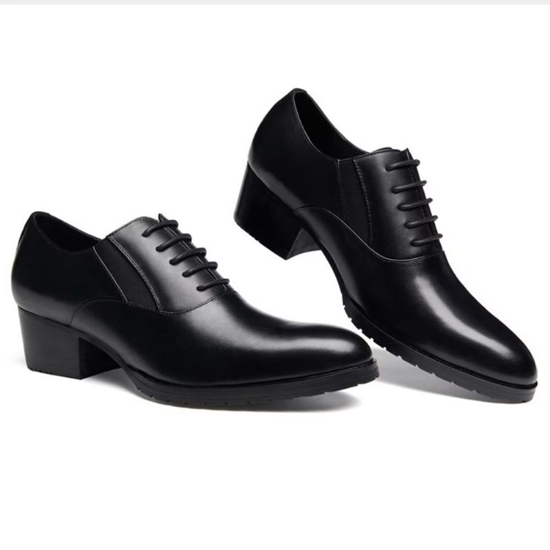 Sapatos Formais Masculinos Com Elegância Em Relevo E Bico Fino Oxford - Preto