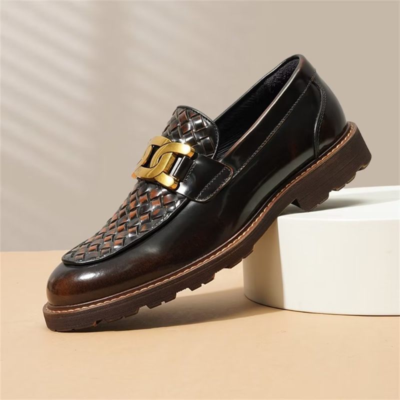 Sapatos Formais Masculinos Com Elegância Em Relevosapatos Sociais Luxuosos Sem Cadarço - Café