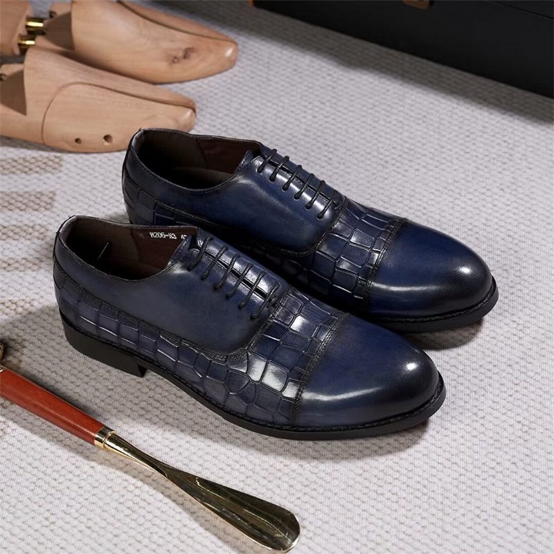 Sapatos Formais Masculinos Com Enchimento Couro Executivo -  Azul