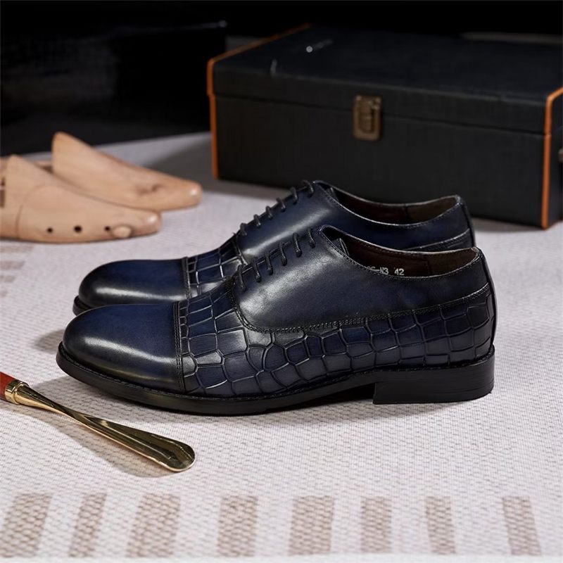 Sapatos Formais Masculinos Com Enchimento Couro Executivo -  Azul