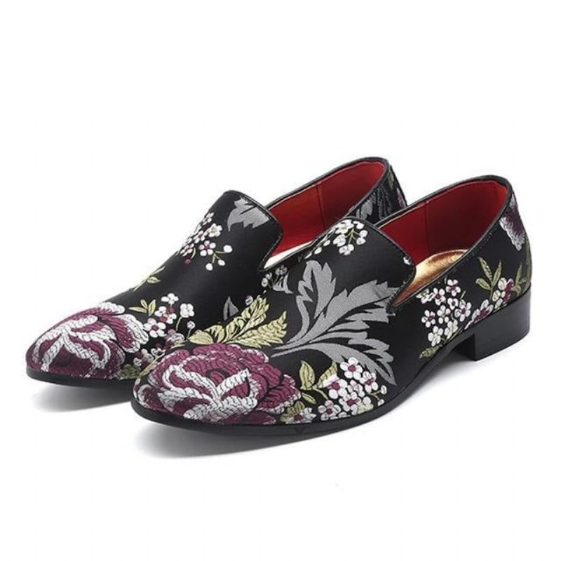 Sapatos Formais Masculinos Com Estampa Floral Exótica E Deslizamento Em Sociais - Multicolorido