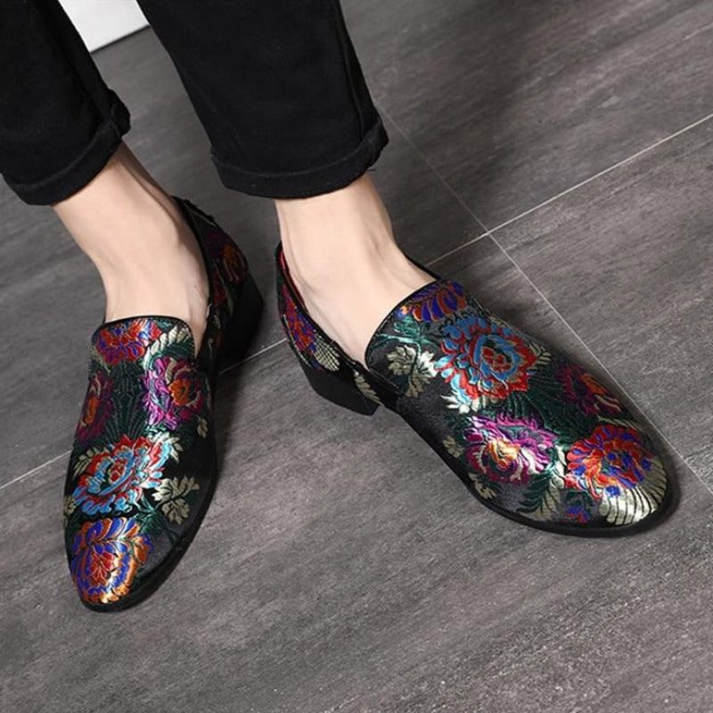 Sapatos Formais Masculinos Com Estampa Floral Exótica E Deslizamento Em Sociais - Multicolorido 2