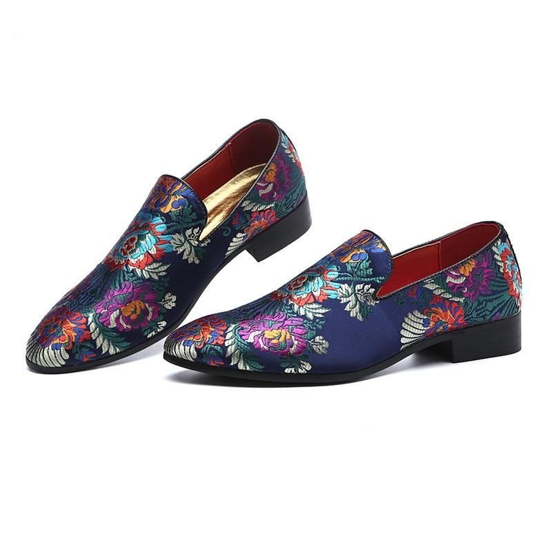 Sapatos Formais Masculinos Com Estampa Floral Exótica E Deslizamento Em Sociais - Multicolorido 3