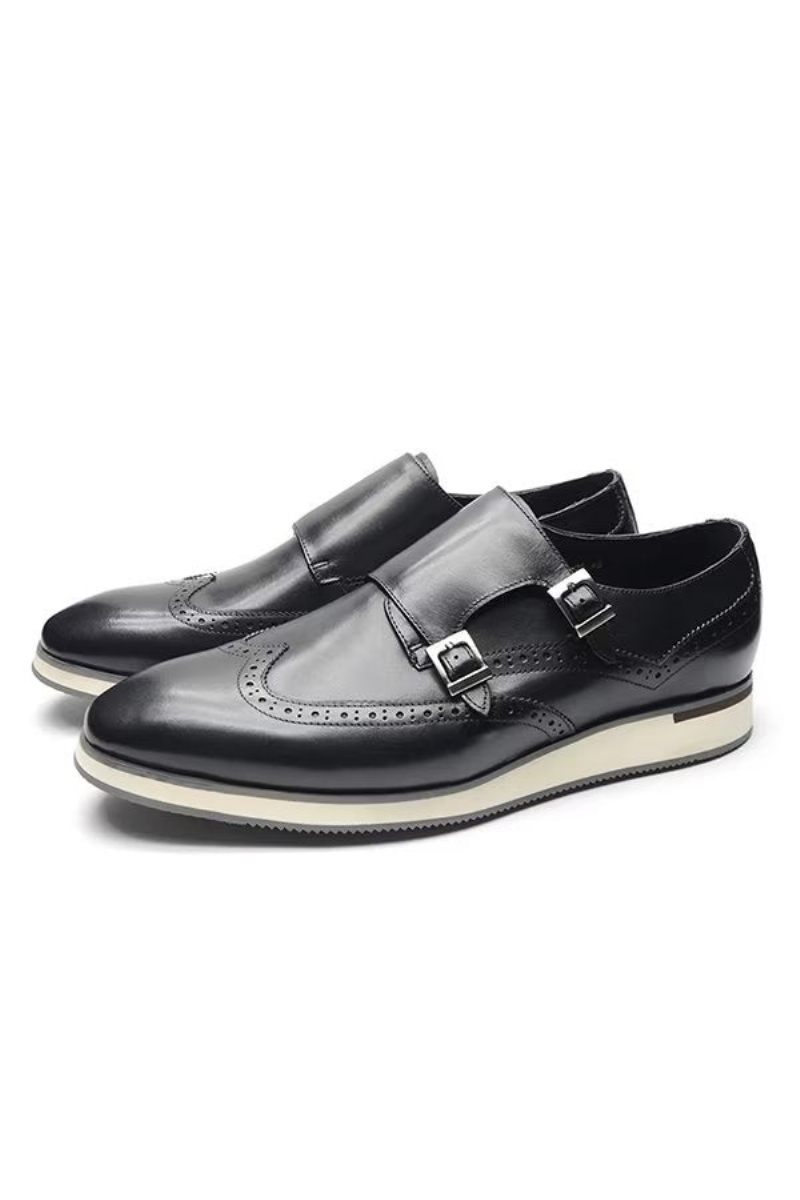 Sapatos Formais Masculinos Com Fivela Clássica E Elegância - Preto