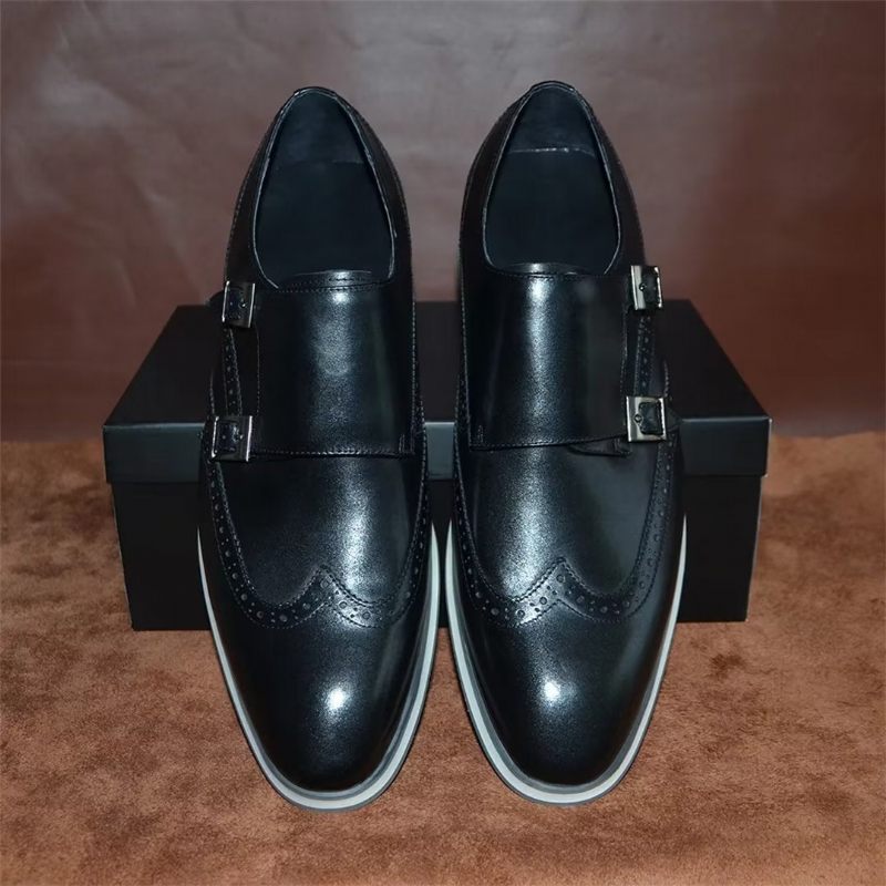 Sapatos Formais Masculinos Com Fivela Clássica E Elegância - Preto