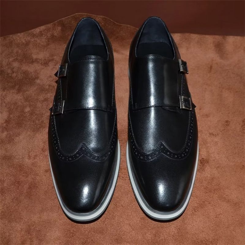 Sapatos Formais Masculinos Com Fivela Clássica E Elegância - Preto