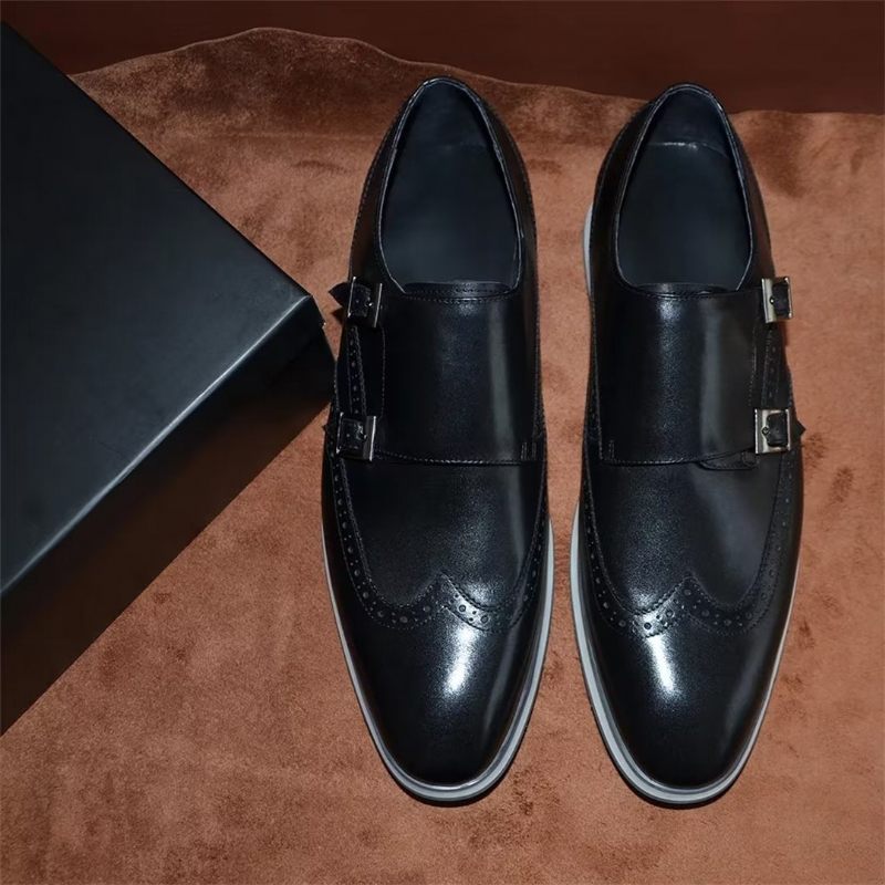 Sapatos Formais Masculinos Com Fivela Clássica E Elegância - Preto