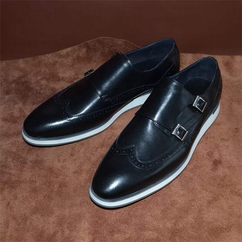 Sapatos Formais Masculinos Com Fivela Clássica E Elegância - Preto