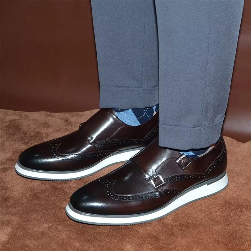 Sapatos Formais Masculinos Com Fivela Clássica E Elegância - Café