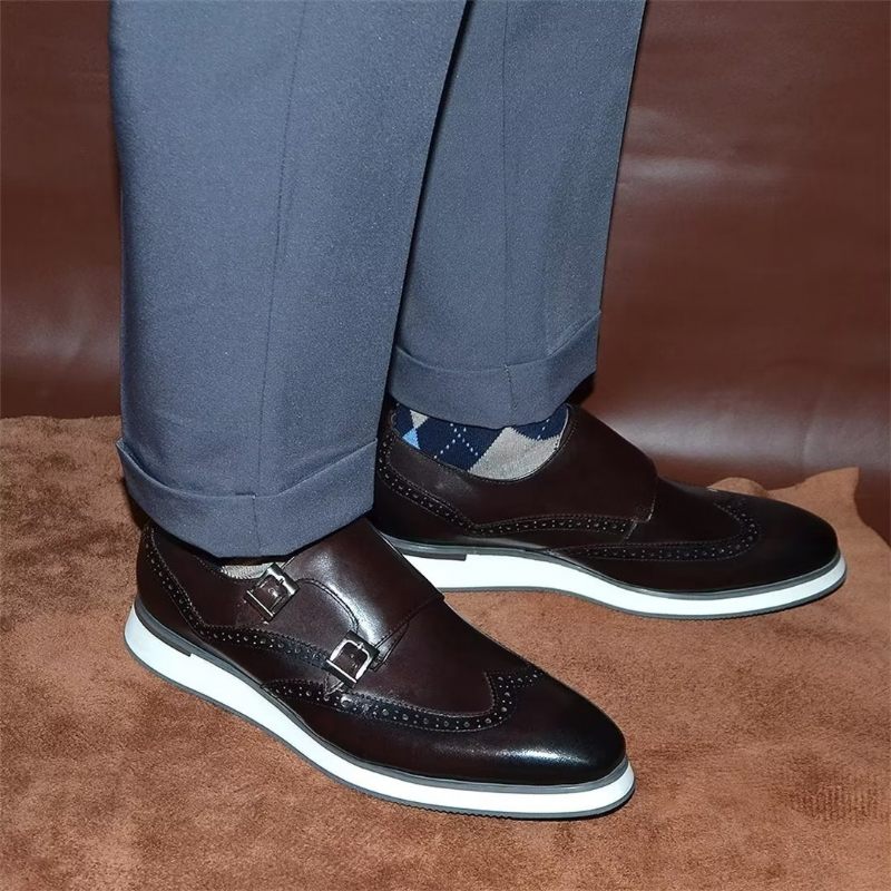 Sapatos Formais Masculinos Com Fivela Clássica E Elegância - Café