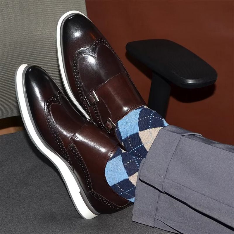 Sapatos Formais Masculinos Com Fivela Clássica E Elegância - Café