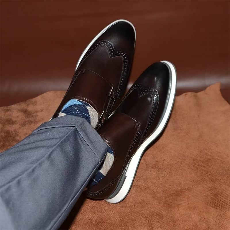 Sapatos Formais Masculinos Com Fivela Clássica E Elegância - Café