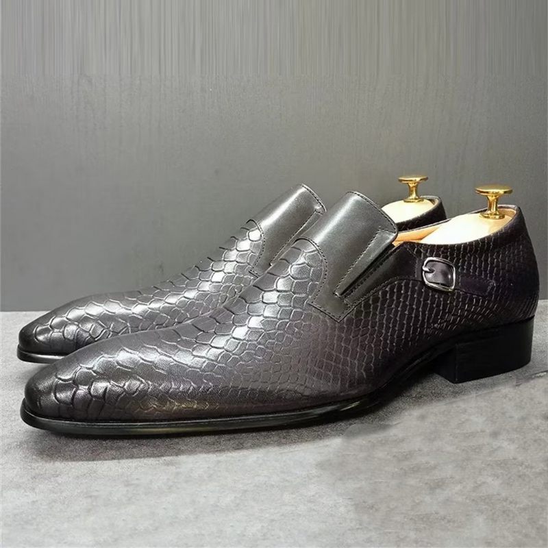 Sapatos Formais Masculinos Com Padrão Crocodilo Genuíno E Sofisticados Slip-ons - Preto