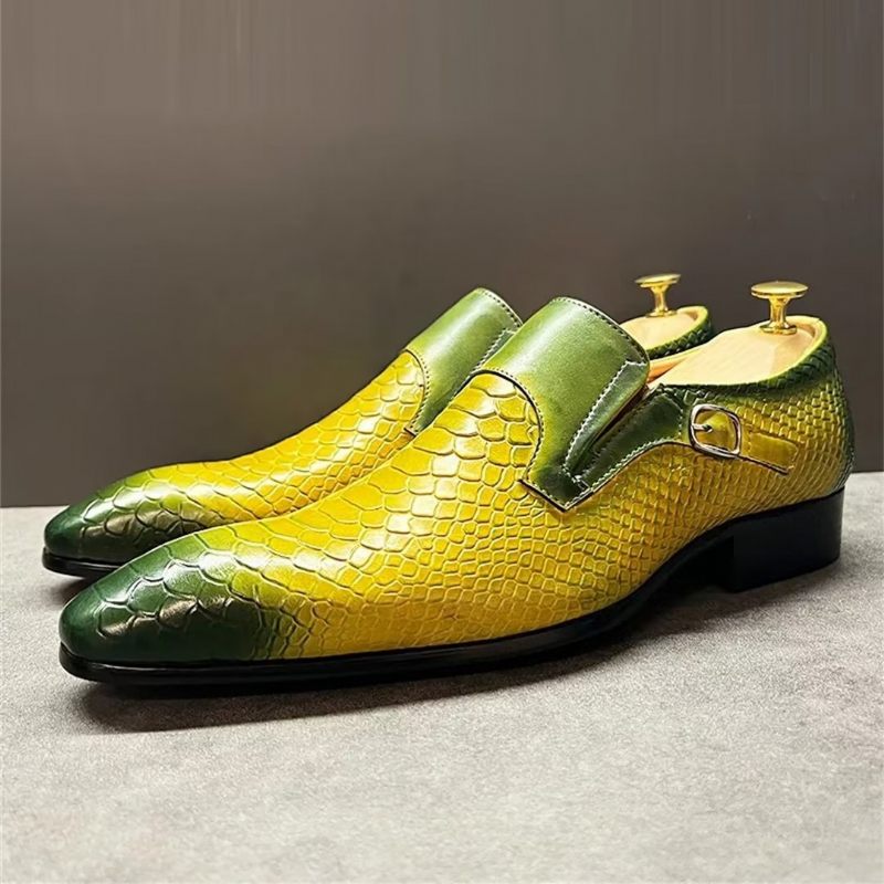 Sapatos Formais Masculinos Com Padrão Crocodilo Genuíno E Sofisticados Slip-ons - Amarelo