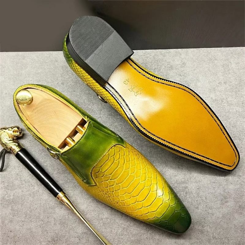 Sapatos Formais Masculinos Com Padrão Crocodilo Genuíno E Sofisticados Slip-ons - Amarelo