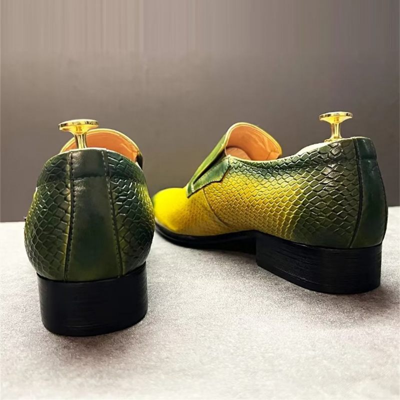 Sapatos Formais Masculinos Com Padrão Crocodilo Genuíno E Sofisticados Slip-ons - Amarelo