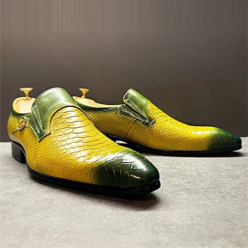 Sapatos Formais Masculinos Com Padrão Crocodilo Genuíno E Sofisticados Slip-ons - Amarelo