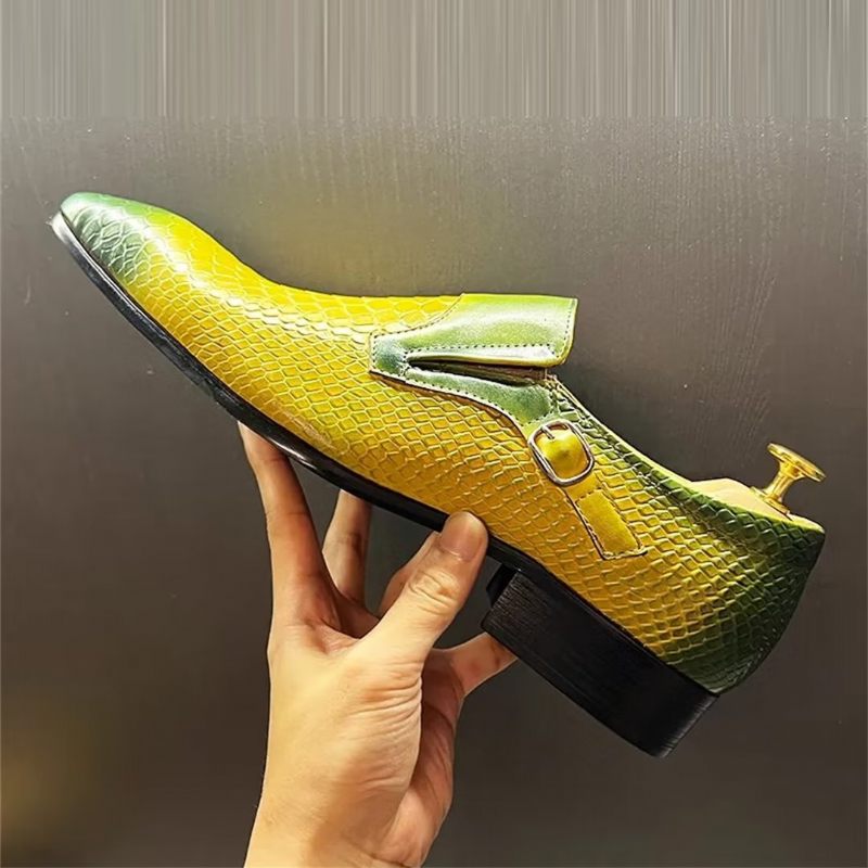 Sapatos Formais Masculinos Com Padrão Crocodilo Genuíno E Sofisticados Slip-ons - Amarelo