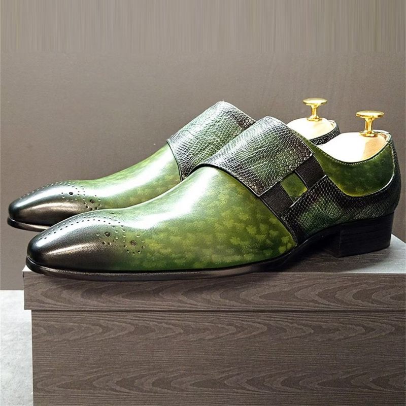 Sapatos Formais Masculinos Com Padrão Crocodilo Genuíno E Sofisticados Slip-ons - Verde