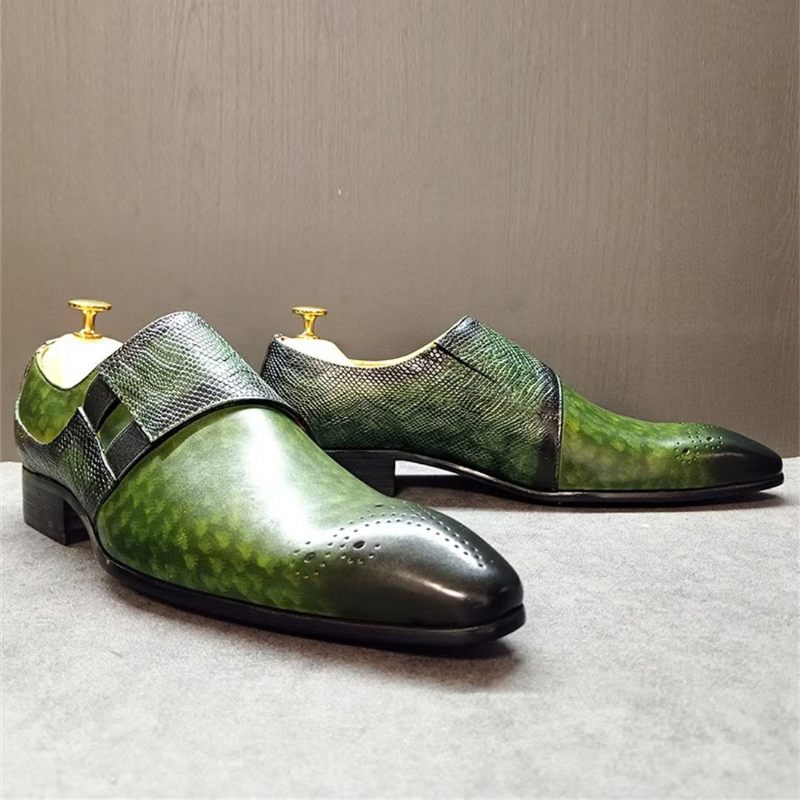 Sapatos Formais Masculinos Com Padrão Crocodilo Genuíno E Sofisticados Slip-ons - Verde