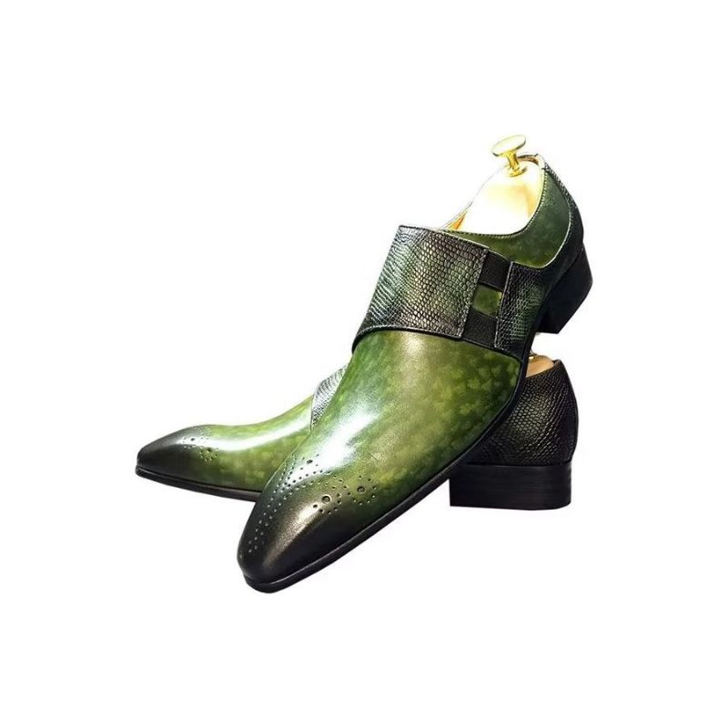 Sapatos Formais Masculinos Com Padrão Crocodilo Genuíno E Sofisticados Slip-ons - Verde