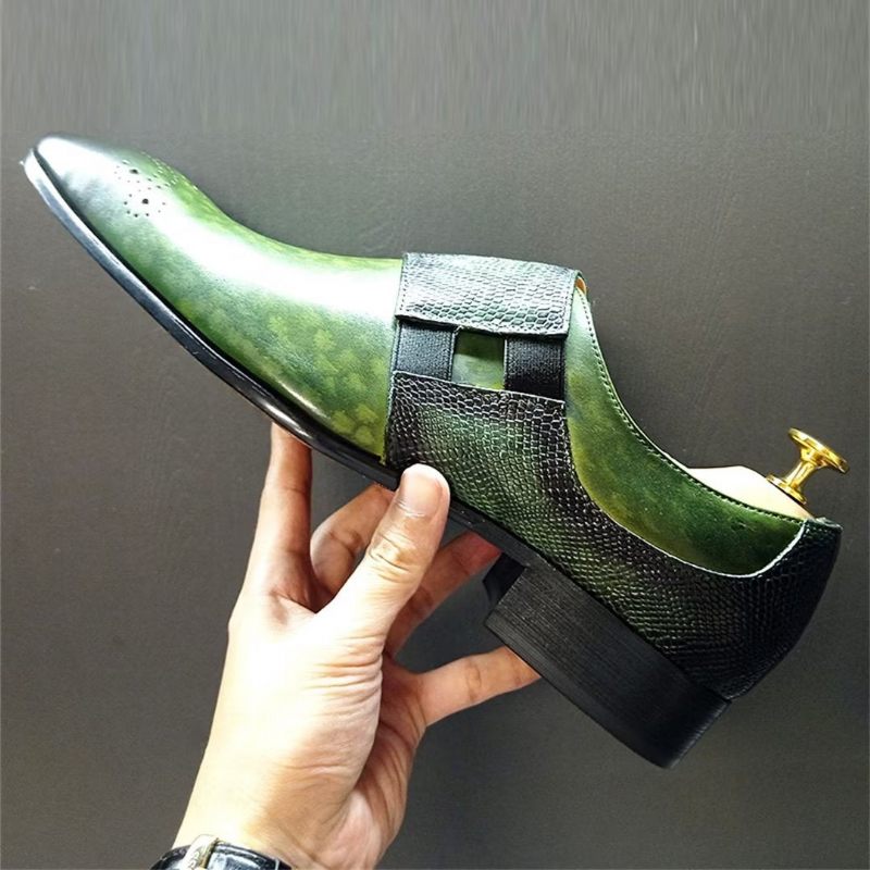 Sapatos Formais Masculinos Com Padrão Crocodilo Genuíno E Sofisticados Slip-ons - Verde